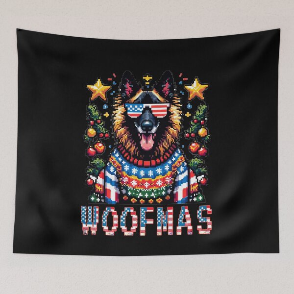 Item preview, Merry Woofmas | Happy Patriotic Belgian Tervuren  in Ugly Sweater USA Flag Edition designed and sold by TheMostLikely.