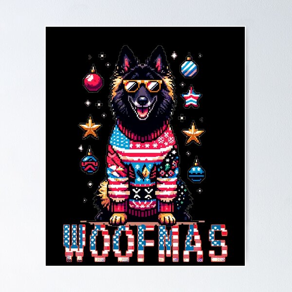 Item preview, Merry Woofmas | Happy Patriotic Belgian Tervuren  in Ugly Sweater USA Flag Edition designed and sold by TheMostLikely.