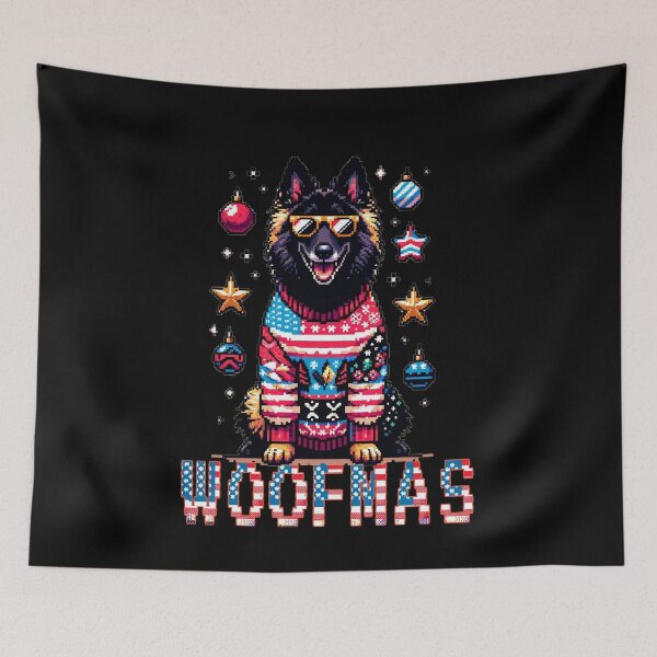 Item preview, Merry Woofmas | Happy Patriotic Belgian Tervuren  in Ugly Sweater USA Flag Edition designed and sold by TheMostLikely.