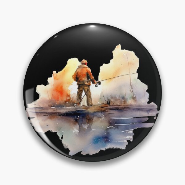 Item preview, Watercolor angler in colorful sunset designed and sold by WallGemsArt.