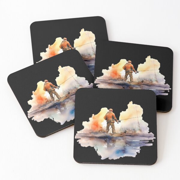 Item preview, Watercolor angler in colorful sunset designed and sold by WallGemsArt.