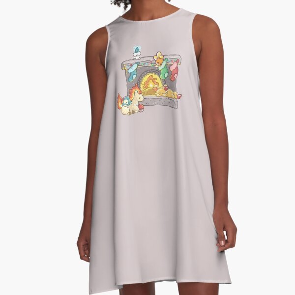 Poke Christmas: Cozy Fireplace Snuggles A-Line Dress