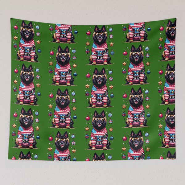 Item preview, Merry Woofmas | Happy Patriotic Belgian Tervuren  in Ugly Sweater USA Flag Edition designed and sold by TheMostLikely.
