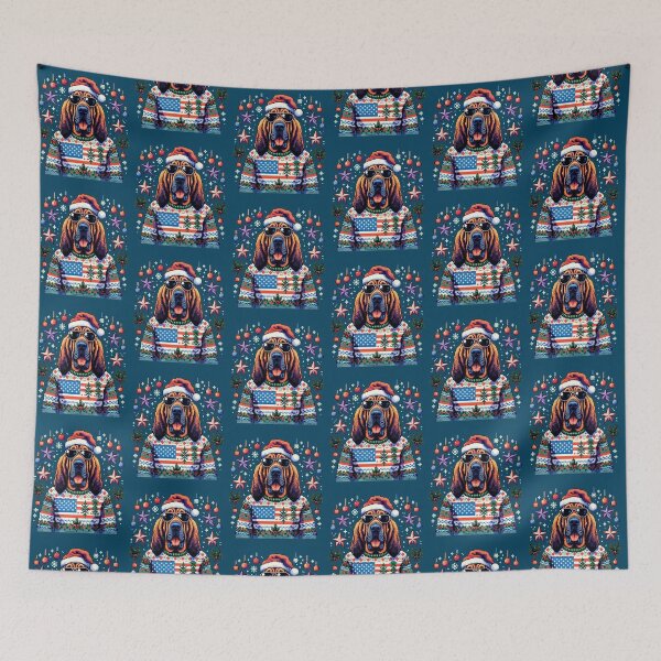Item preview, Merry Woofmas | Happy Patriotic Bloodhound in Ugly Sweater USA Flag Edition designed and sold by TheMostLikely.