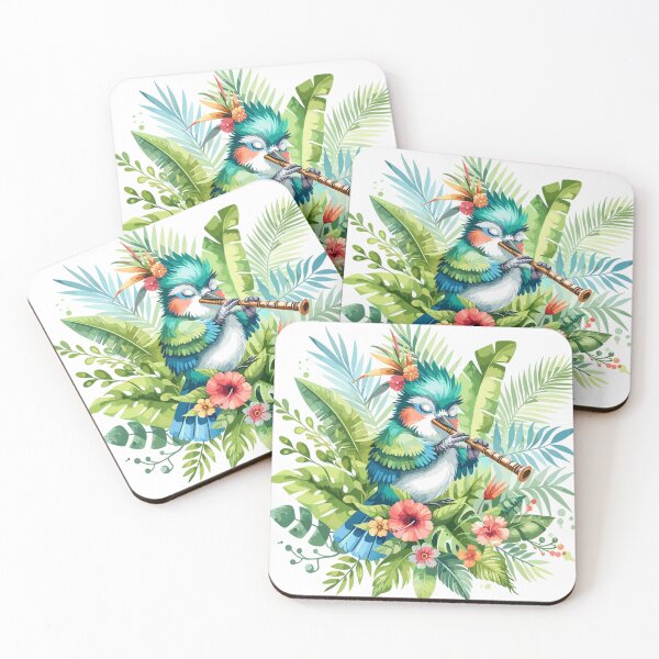 Item preview, Tropical bird plays flute in jungle designed and sold by LongIslandDesgn.