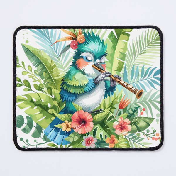 Item preview, Tropical bird plays flute in jungle designed and sold by LongIslandDesgn.