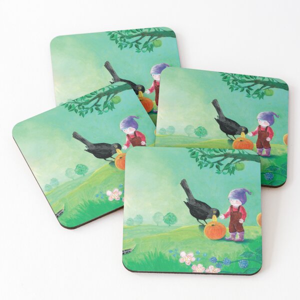 Item preview, Purple Hat Gnome and Blackbird under the Apple Tree Illustration designed and sold by Julia Doria.