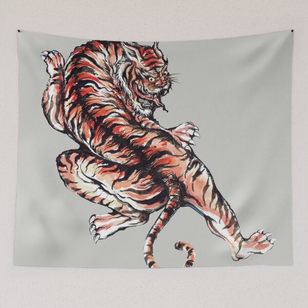 Item preview, Serenade of Stripes: Vintage Japanese Tattoo Inspired Watercolor Tiger Collection designed and sold by Hadamundo.