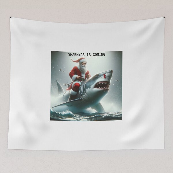 Item preview, Sharkmas is coming - Surfing Santa on a Great White: Unleash the Thrill of Sharkmas! designed and sold by Sonic-Store.