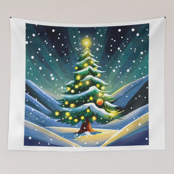 Item preview, christmas tree on snowy night with lights designed and sold by fotofeast.