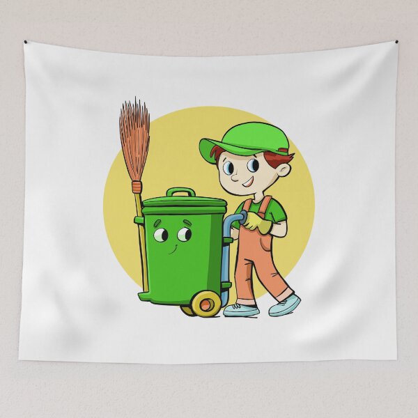Item preview, boy recycles with a wheelie bin designed and sold by duxpavlic.