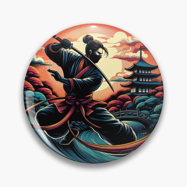Item preview, Ninjutsu Wave Pose Ukiyo-e Temple Design designed and sold by RedDesignSyc.