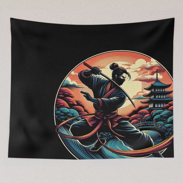 Item preview, Ninjutsu Wave Pose Ukiyo-e Temple Design designed and sold by RedDesignSyc.