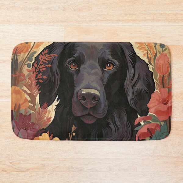 Item preview, black Flat Coated Retriever in floral retro design designed and sold by retriever-dogs.