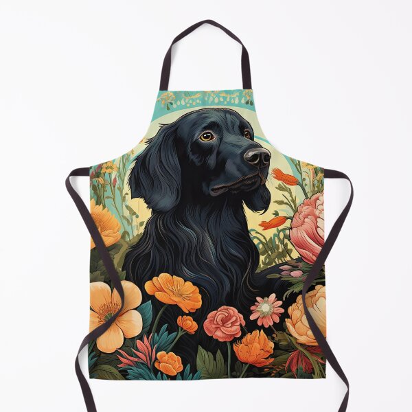 Item preview, black Flat Coated Retriever in floral retro design designed and sold by retriever-dogs.