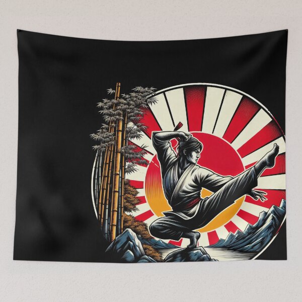 Item preview, Ninjutsu Pose Fighter japanese Flag Design designed and sold by RedDesignSyc.