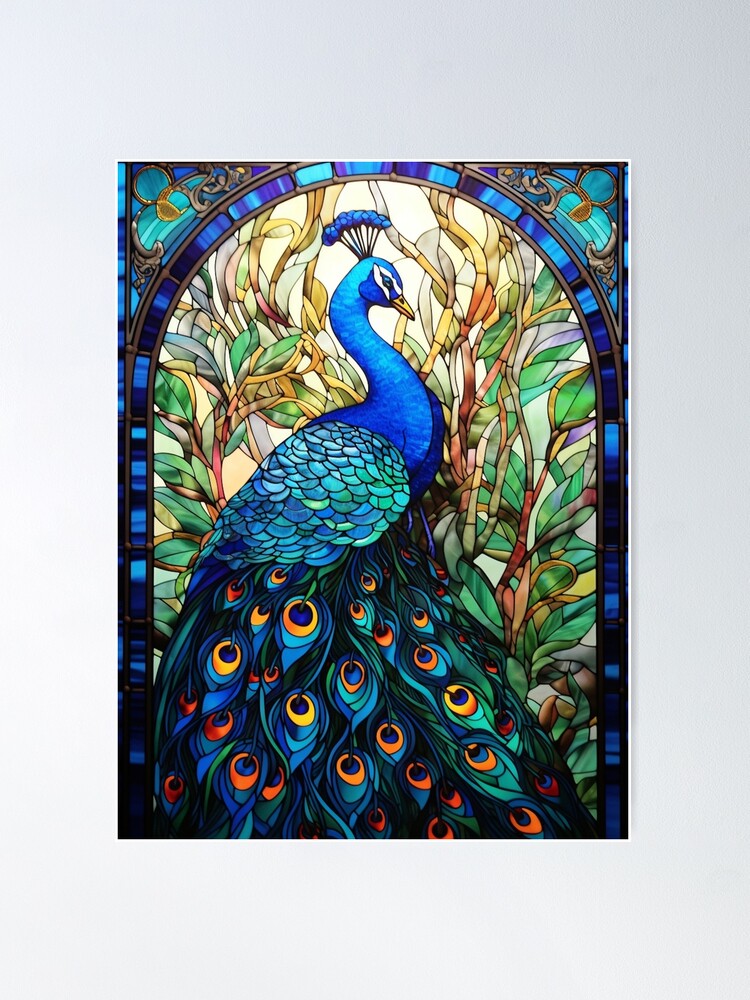 Stained Glass Peacock - Art Nouveau Style