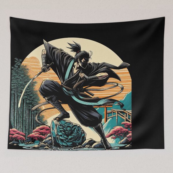 Item preview, Ninjutsu jumping Pose Ukiyo-e Zen Garden Design designed and sold by RedDesignSyc.