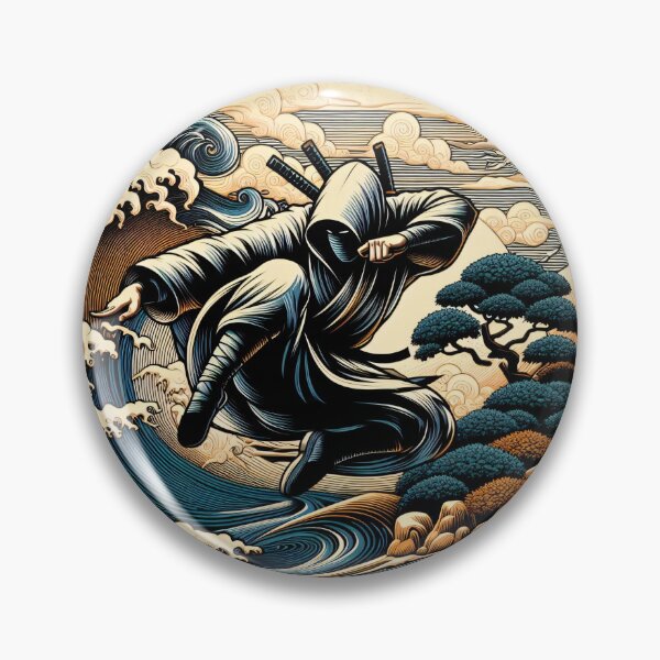 Item preview, Ninjutsu jumping Pose Ukiyo-e Wave Design designed and sold by RedDesignSyc.