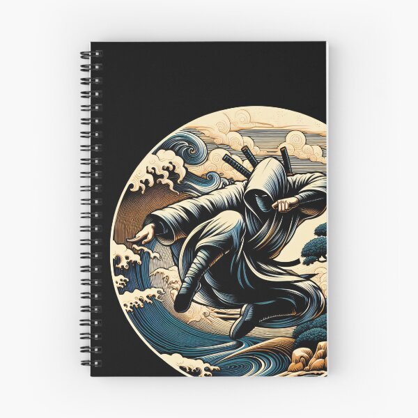 Item preview, Ninjutsu jumping Pose Ukiyo-e Wave Design designed and sold by RedDesignSyc.