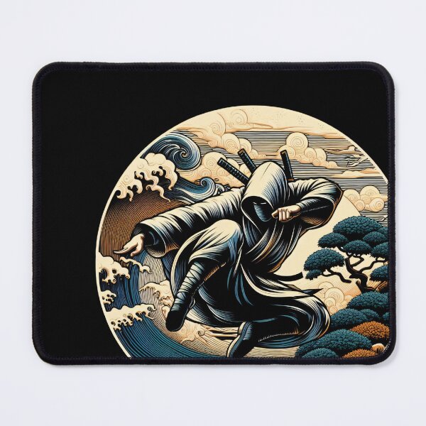 Item preview, Ninjutsu jumping Pose Ukiyo-e Wave Design designed and sold by RedDesignSyc.