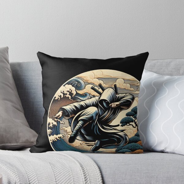 Item preview, Ninjutsu jumping Pose Ukiyo-e Wave Design designed and sold by RedDesignSyc.