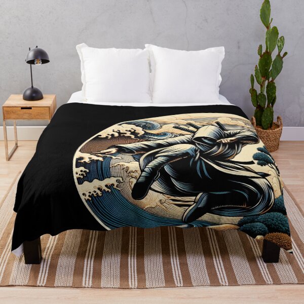 Item preview, Ninjutsu jumping Pose Ukiyo-e Wave Design designed and sold by RedDesignSyc.