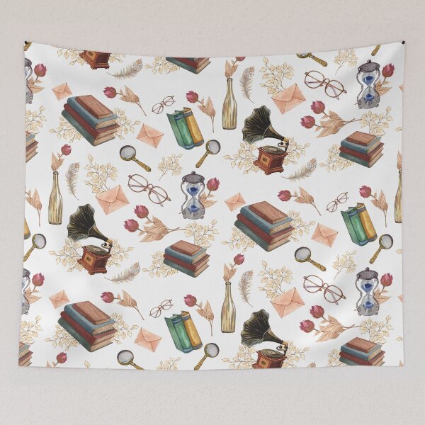 Item preview, Cozy Books,Envelop and glasses Vintage Pattern designed and sold by Hawa Shama.