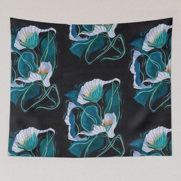 Item preview, logo pattern picture work of art black simplicity white black blue flower illustration beautiful T-shirt wonderful dress  designed and sold by gulka8.