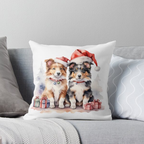Item preview, Watercolor digital clipart of collies dogs cute couple on Christmas day designed and sold by cartoon4289.