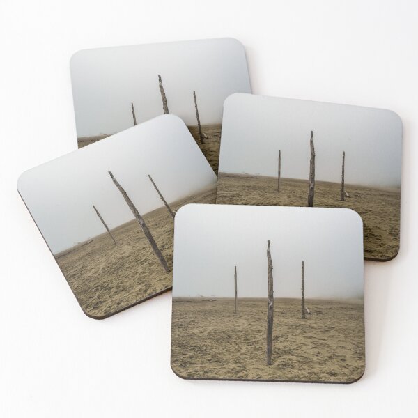 Item preview, Driftwood in a mystical arrangement on the foggy beach - photo designed and sold by CineWanderlust.