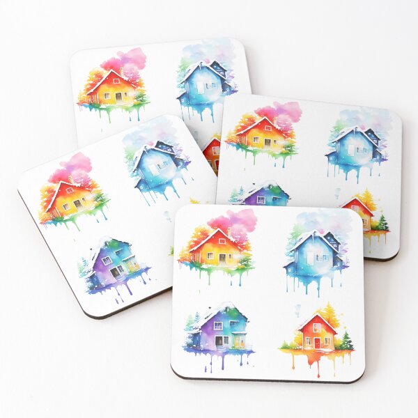 Item preview, 4 houses color splashing watercolor designed and sold by Jayjaynaenae.