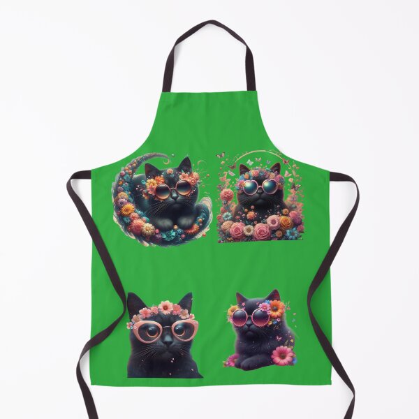 Item preview, cute black cats with glasses and  flowers  designed and sold by Cuteanimecorner.