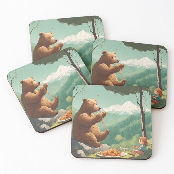Aperçu de l'œuvre Fille mangeant des spaghettis avec un ours dans la forêt créée et vendue par Ruslanov7.