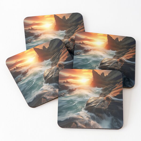 Item preview, Rocky beach at sunset in long exposure - Landscape photography designed and sold by TheArtistOf2022.