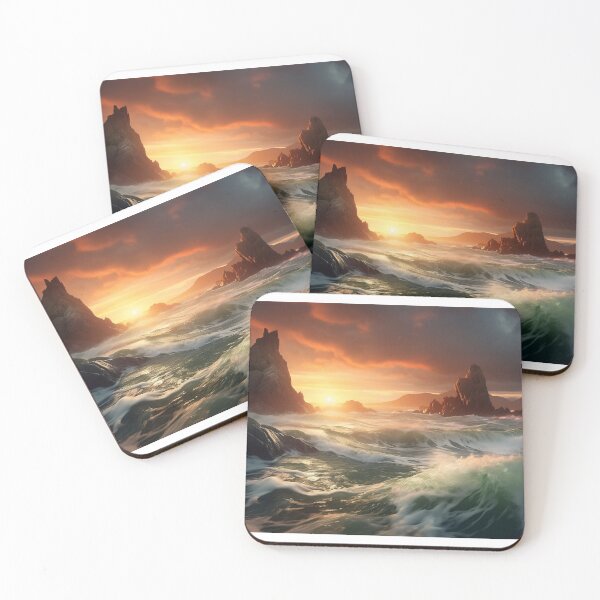 Item preview, Rocky beach at sunset in long exposure - Landscape photography designed and sold by TheArtistOf2022.