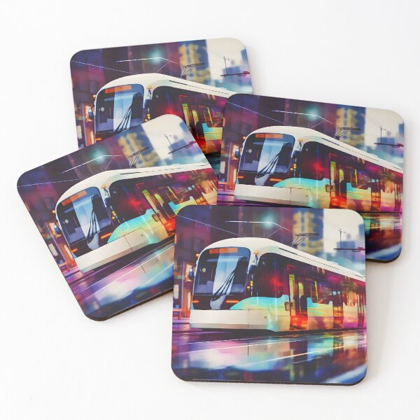 Item preview, ART: vibrant future metropolis, one image at a time of tram, light bokeh, defocused background designed and sold by Gabi.Media.