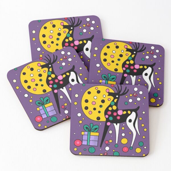 Item preview, logo picture reindeer christmas bubbles purple black yellow red Christmas the Christmas tree is decorated with toys and sequins, gifts, sequins, poster, photo designed and sold by gulka8.