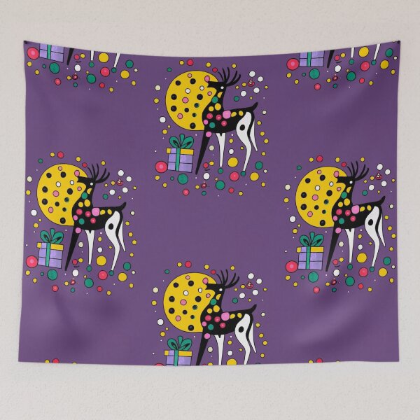Item preview, logo picture reindeer christmas bubbles purple black yellow red Christmas the Christmas tree is decorated with toys and sequins, gifts, sequins, poster, photo designed and sold by gulka8.