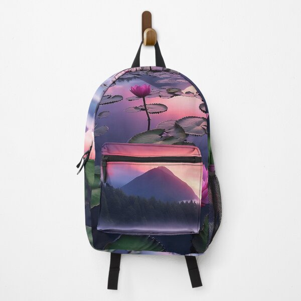 Item preview, Misty lake and water lilies with mountains at sunset long exposure - Landscape photography designed and sold by TheArtistOf2022.