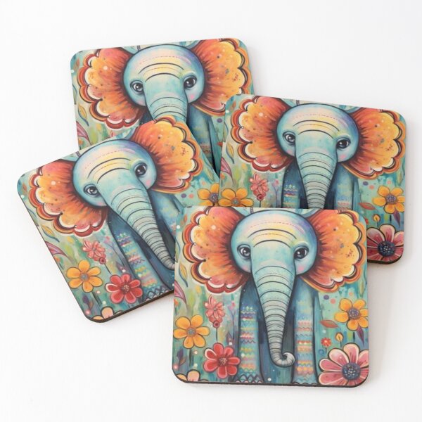 Item preview, Folk Art Elephant with Colorful Flowers designed and sold by sweet1342.