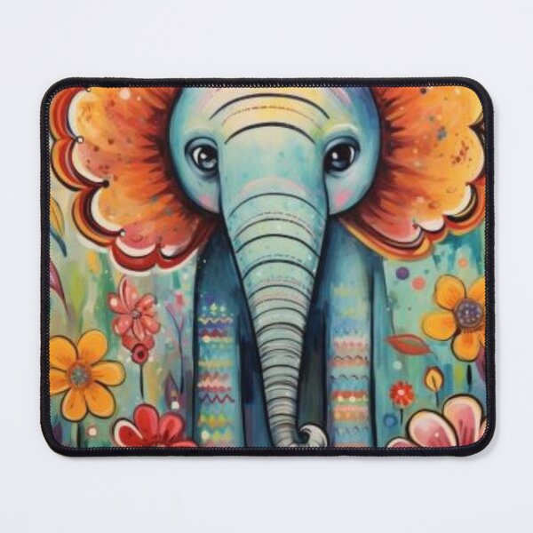 Item preview, Folk Art Elephant with Colorful Flowers designed and sold by sweet1342.