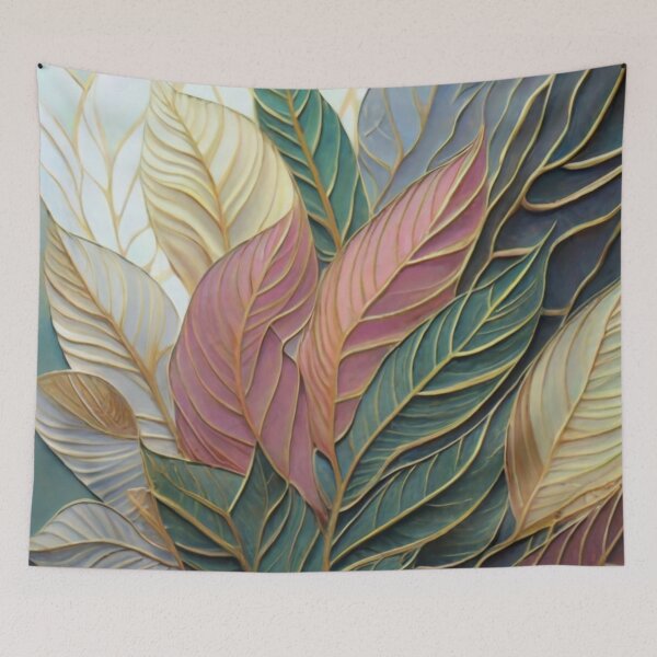 Item preview, leaves in pastel colors with thin golden lines on the edges painting, vivid, art vivid, painting logo picture leaves pastel colors cream pink green designed and sold by gulka8.