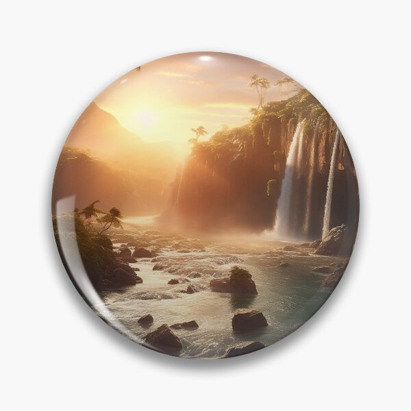 Item preview, Misty forest with waterfalls at sunset long exposure - Landscape photography designed and sold by TheArtistOf2022.