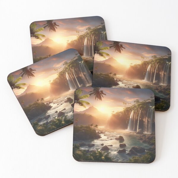 Item preview, Misty forest with waterfalls at sunset long exposure - Landscape photography designed and sold by TheArtistOf2022.