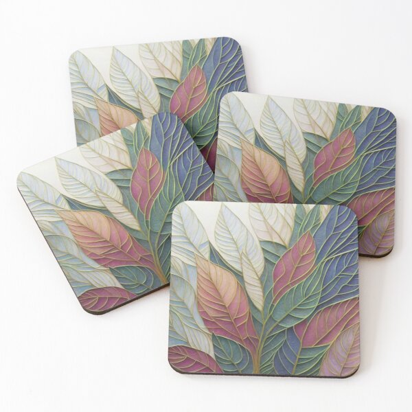 Item preview, leaves in pastel colors with thin golden lines on the edges painting, vivid, art vivid, painting logo picture leaves pastel colors cream pink green designed and sold by gulka8.