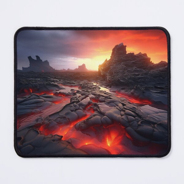 Item preview, Volcano eruption with lava in ground at sunset - Landscape photography designed and sold by TheArtistOf2022.