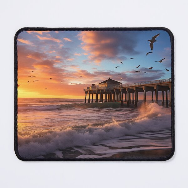 Item preview, Sandy beach with pier at sunset in long exposure - Landscape photography designed and sold by TheArtistOf2022.