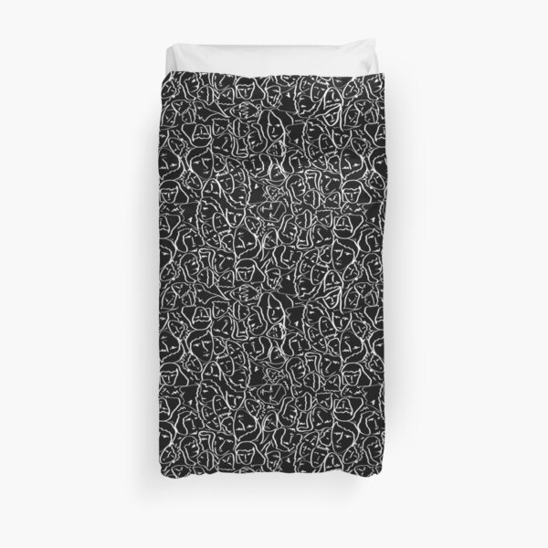 Call Me By Your Name Mini Elio Ink Shirt Faces in White Outlines on Black CMBYN Duvet Cover