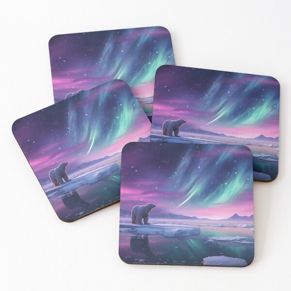 Item preview, Iceland and polar bear with aurora night sky in long exposure - Landscape photography designed and sold by TheArtistOf2022.